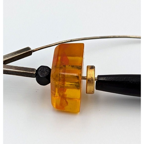 Sterling Silver Amber Brooch Modernist Artist Made Vintage Safety Pin Type 925 - Picture 7 of 13